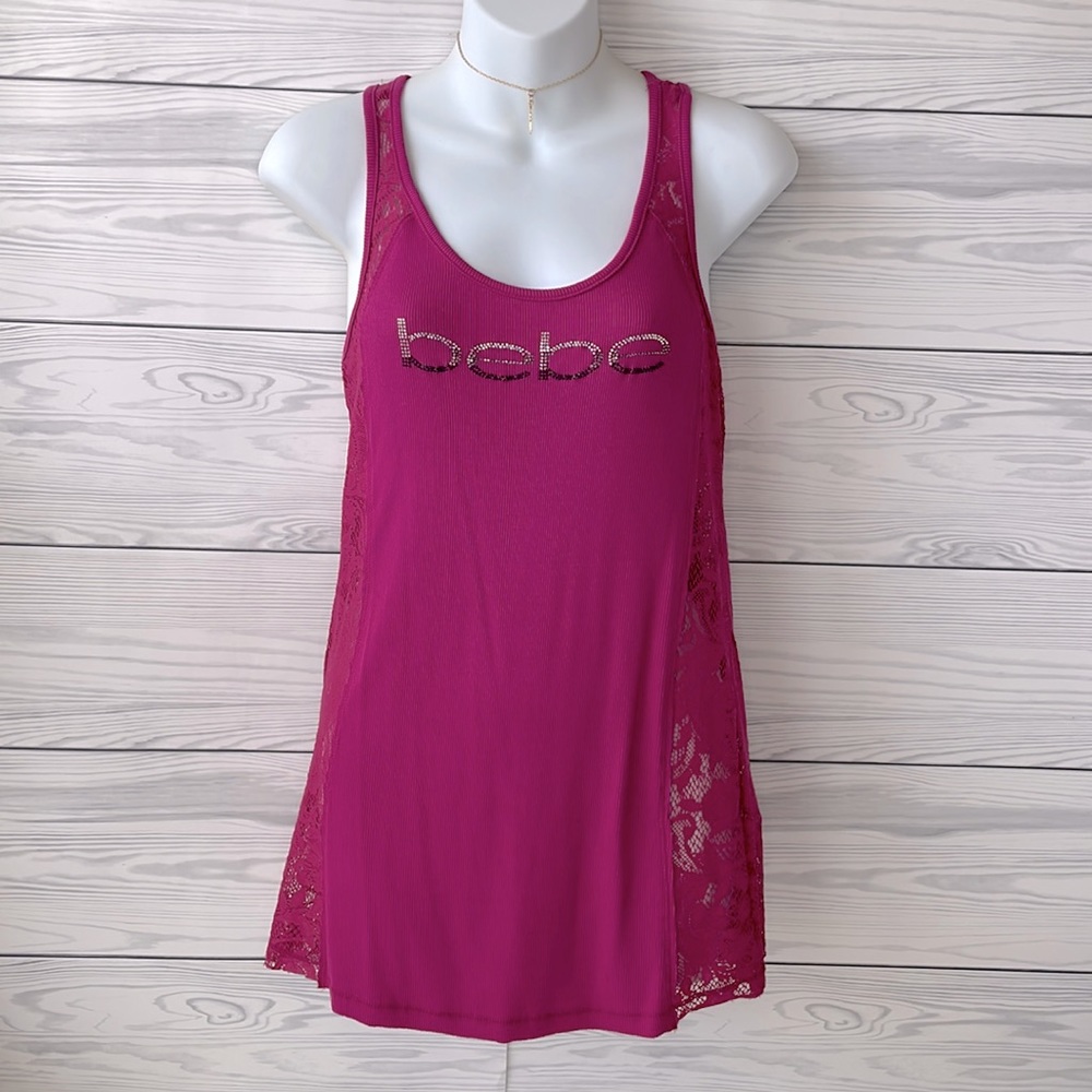 Bebe Lace & Rhinestone Racerback‎ Tank
